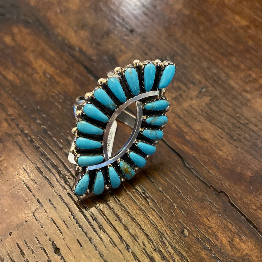 Davin Benally Kingman Turquoise Cluster Adjustable Ring