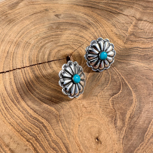 Sterling and Stone Stud Concho Post Earrings