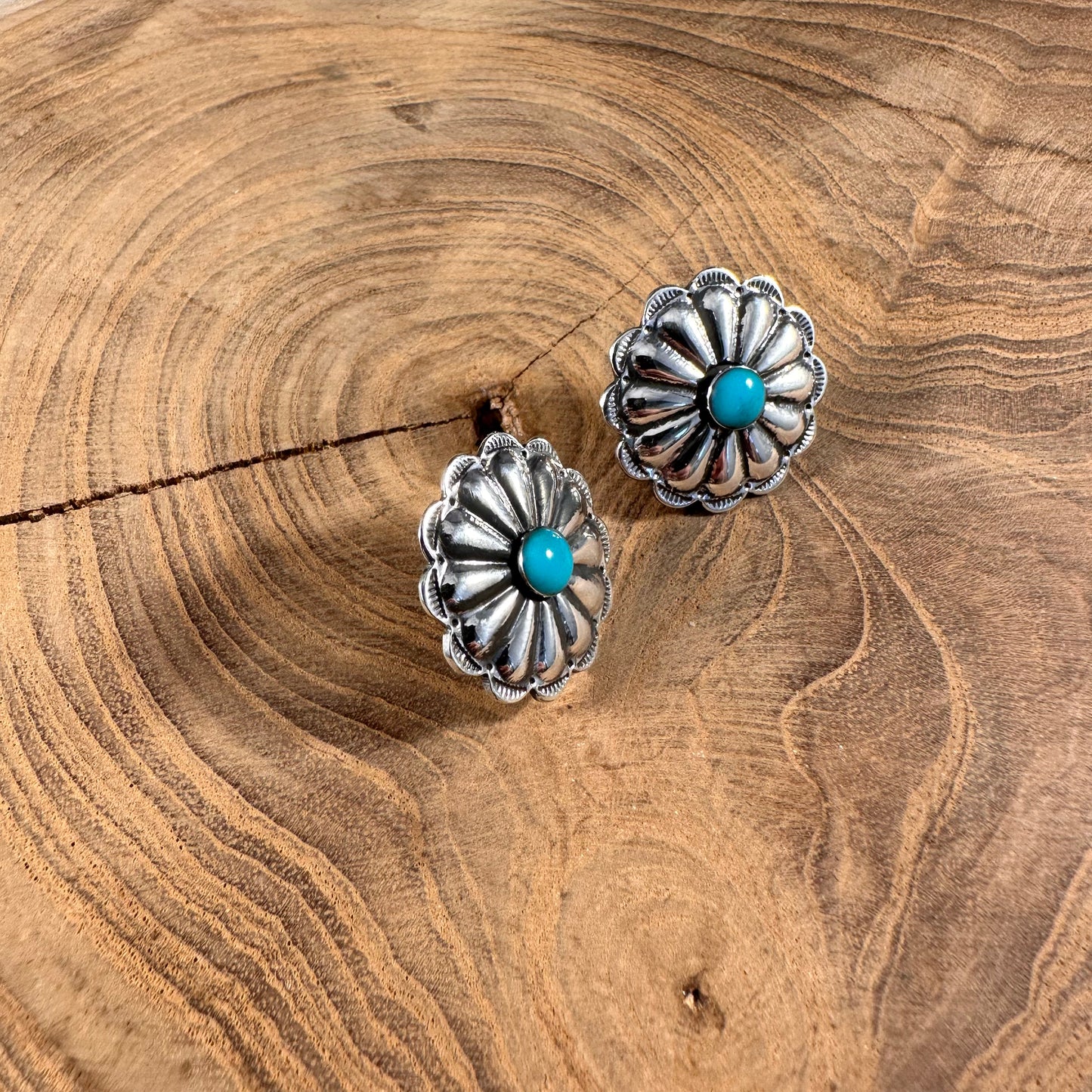 Sterling and Stone Stud Concho Post Earrings