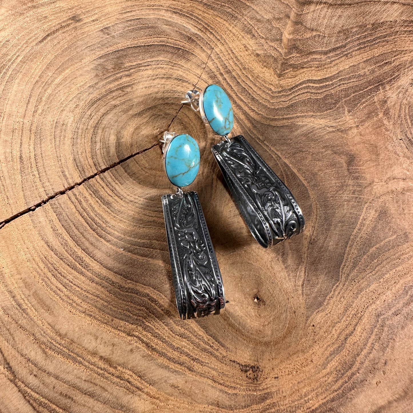 Turquoise Hammered Sterling Silver Post Earrings