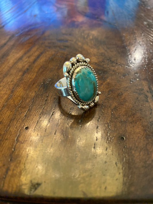 Hada Collection Oval Kingman Turquoise Adjustable Ring