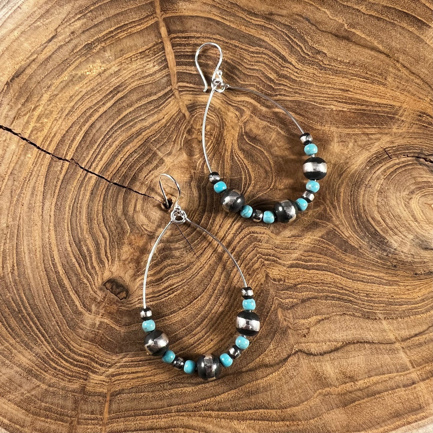 Turquoise and Sterling Hoops