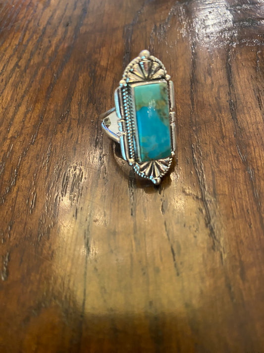 Hada Collection Rectangular Spiny Turquoise Stone in Sterling Silver Setting Ring