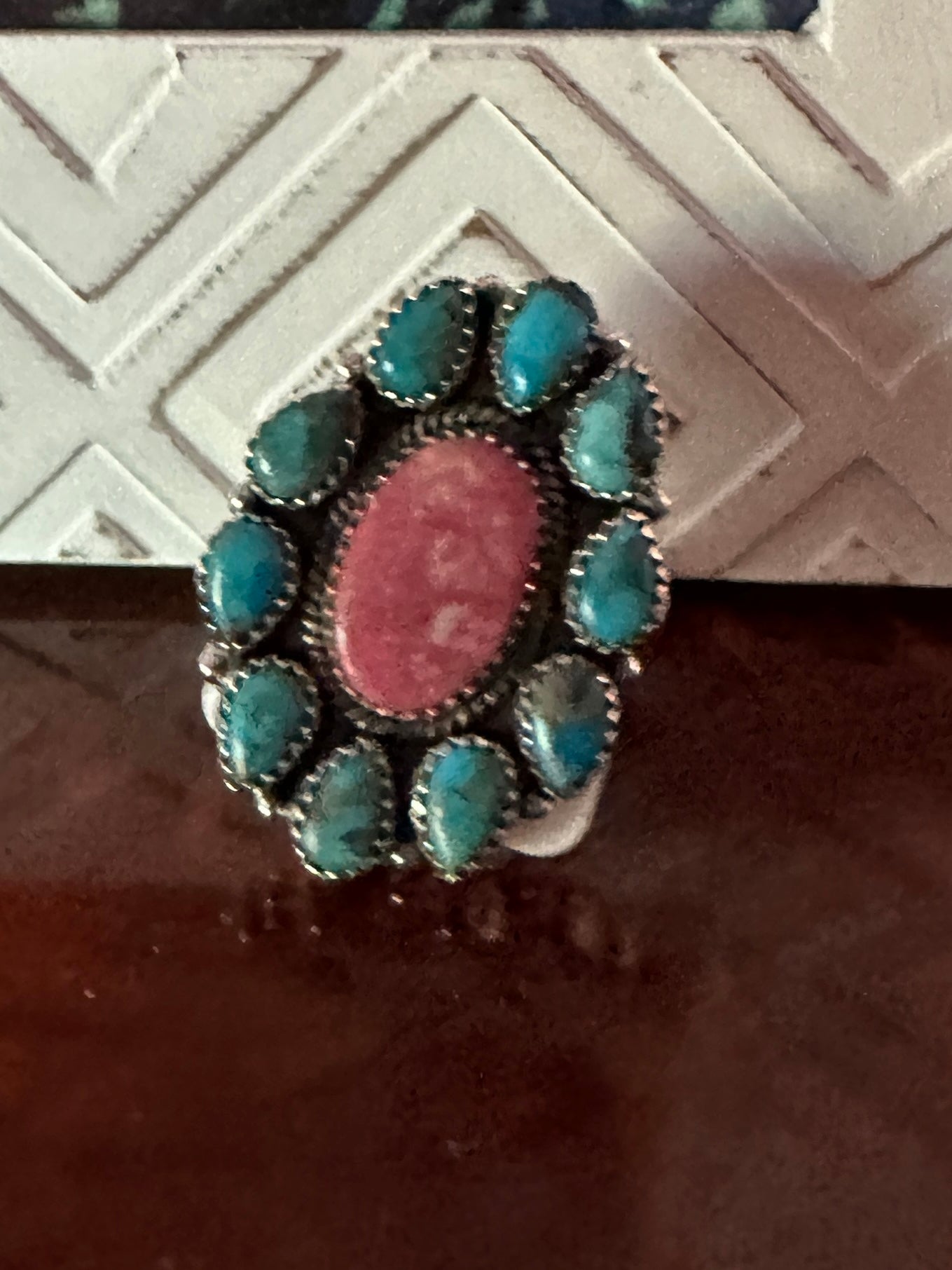 Turquoise & Mauve Stone Sterling Silver Adjustable Ring