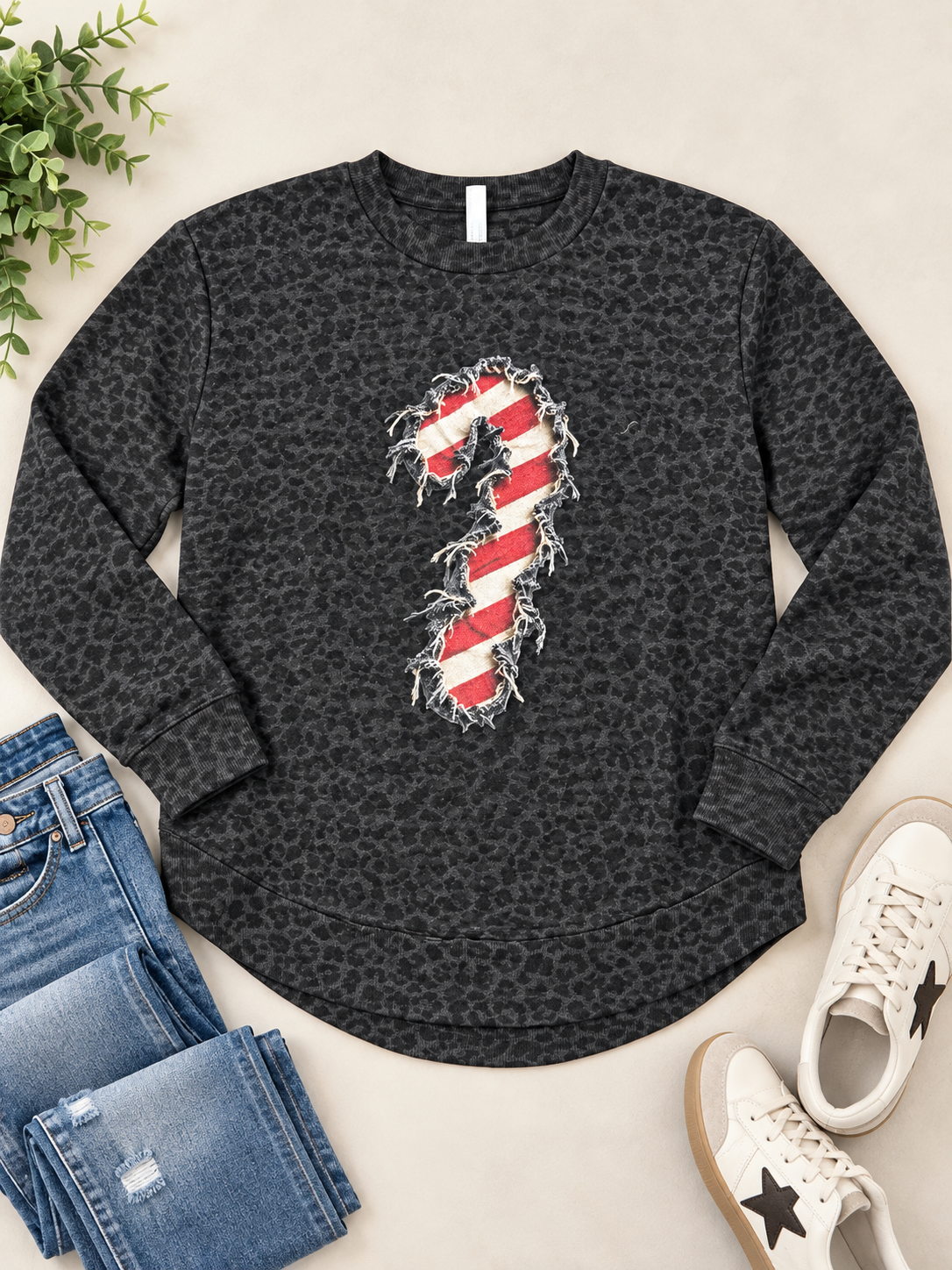Leopard Candy Cane Cut Out Graphic