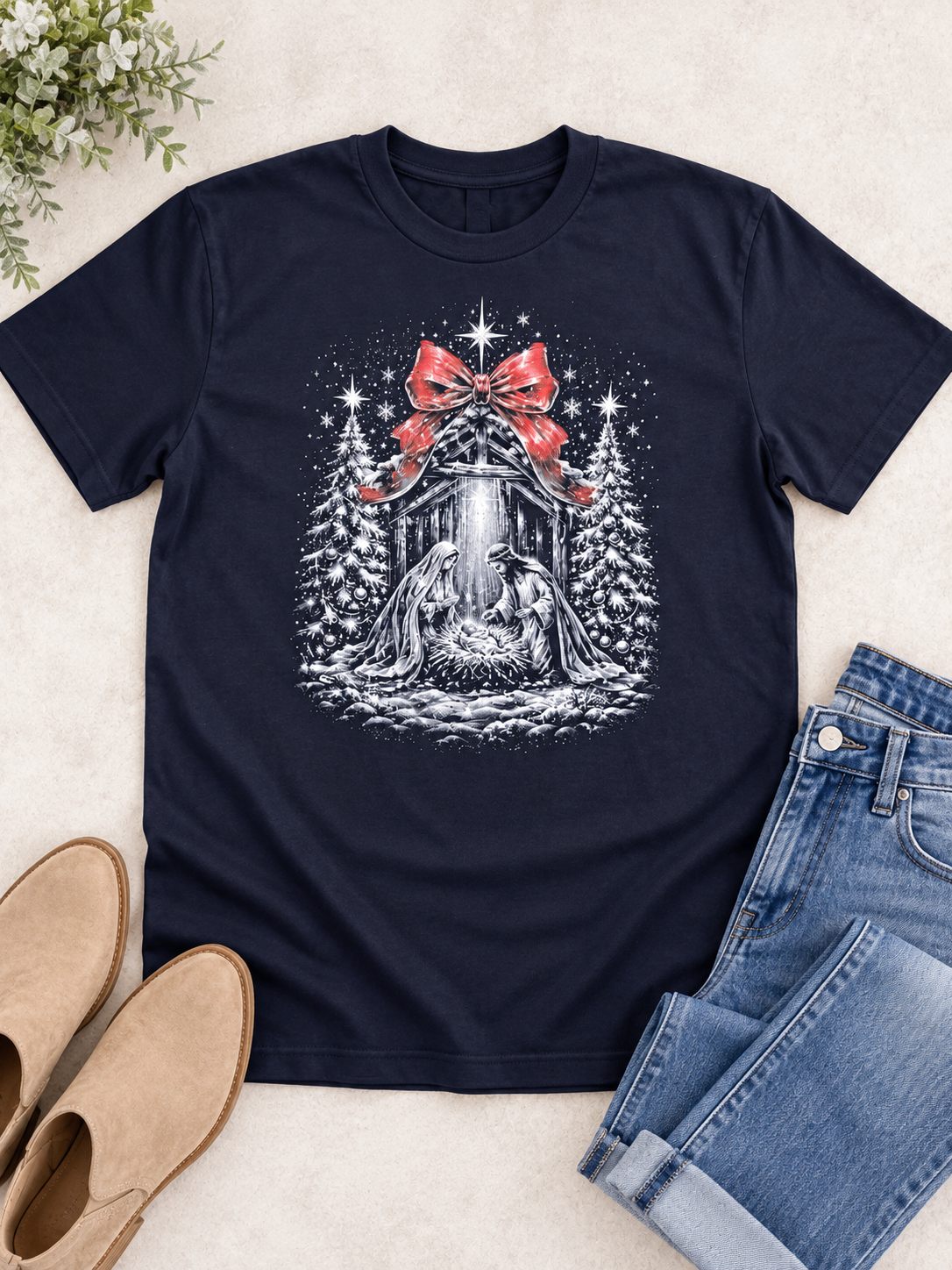 Silent Night Bow Nativity Graphic