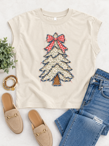 Denim and Gingham Lace Tree Graphic Tee