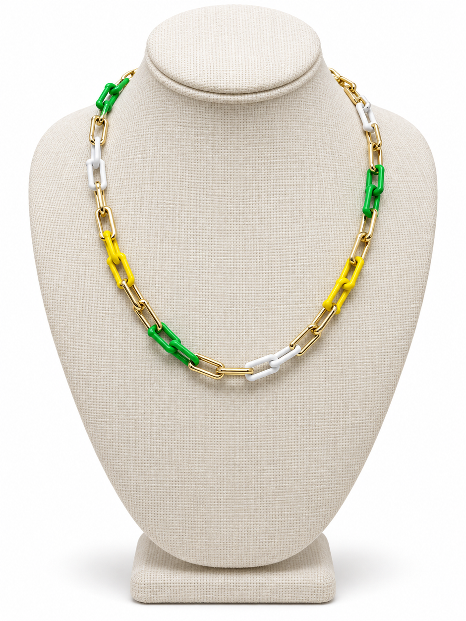 Multi Colored Enamel and Gold Chain