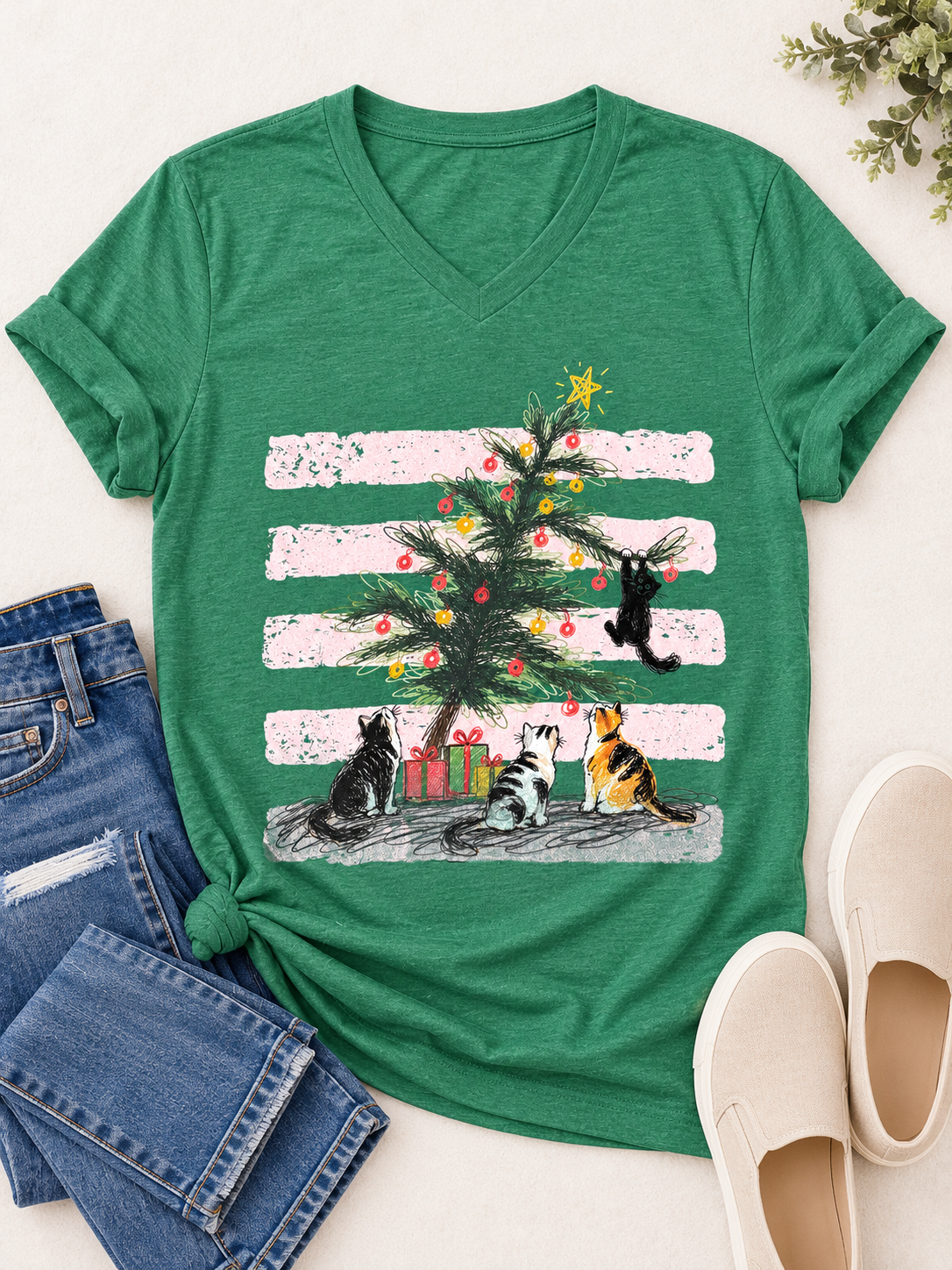 Christmas Tree Cat Crew Graphic