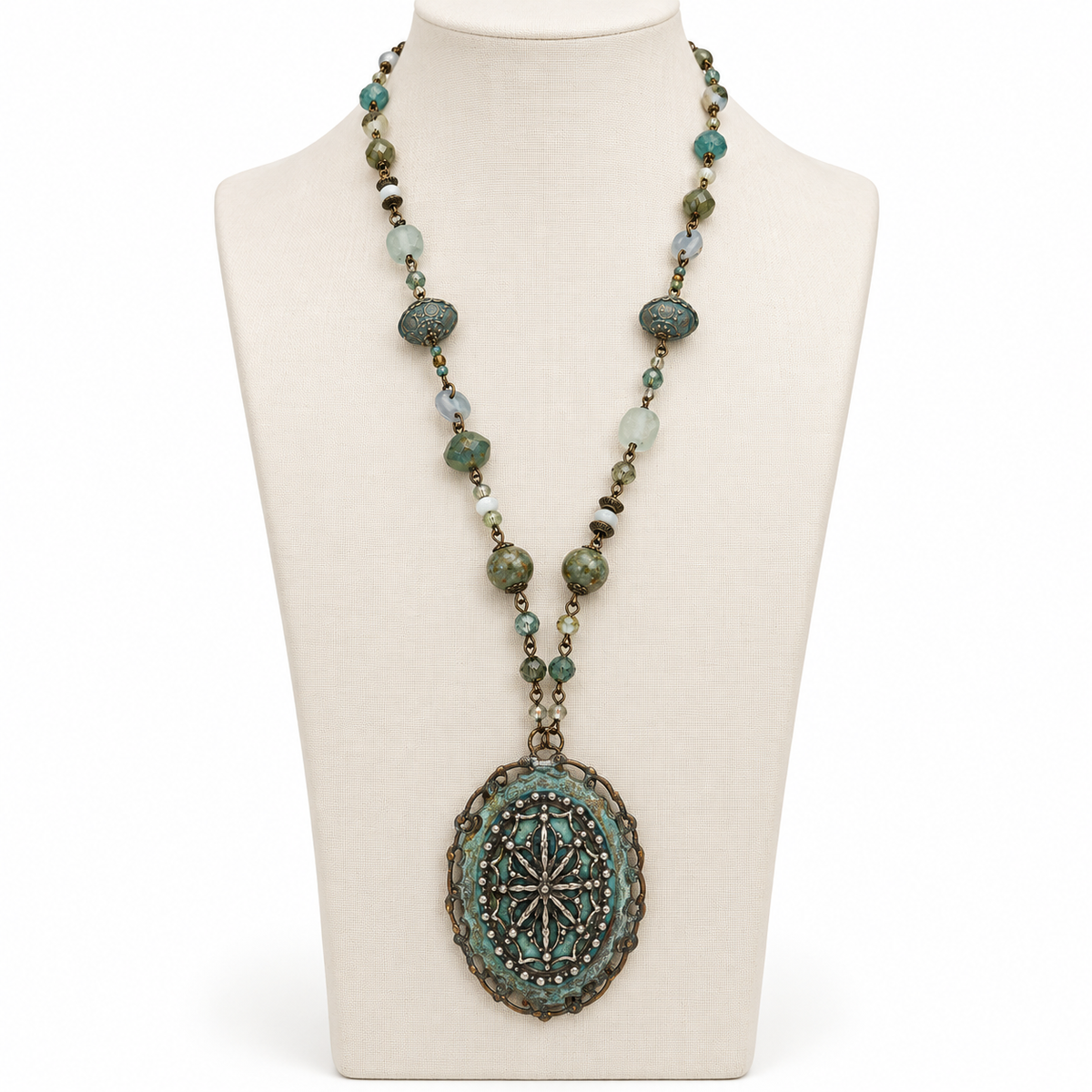 Vintage Rosary Chain with Patina Pendant