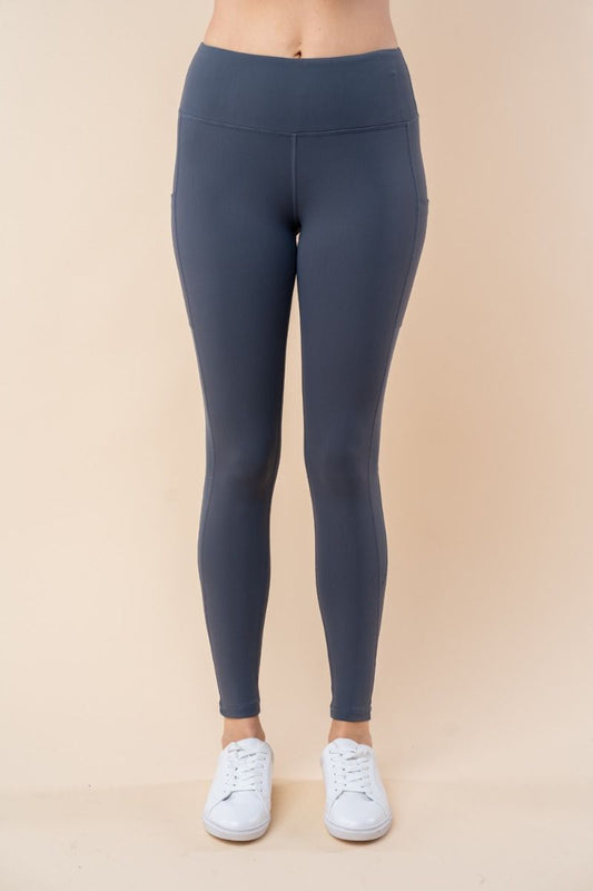 High Waist Solid Knit Leggings with Side Pockets