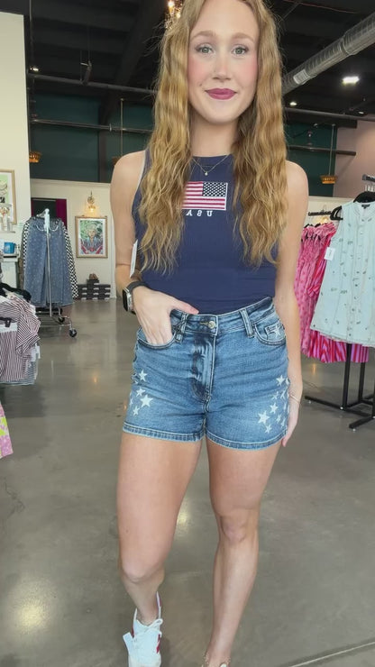 Judy Blue HW Slim Short Star Splatter