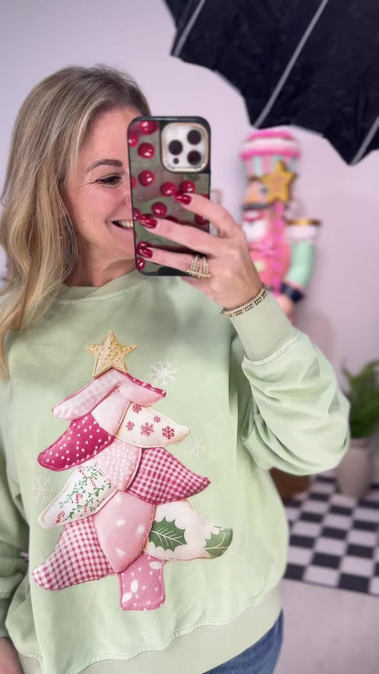 Pink Sewn Christmas Tree Graphic Top