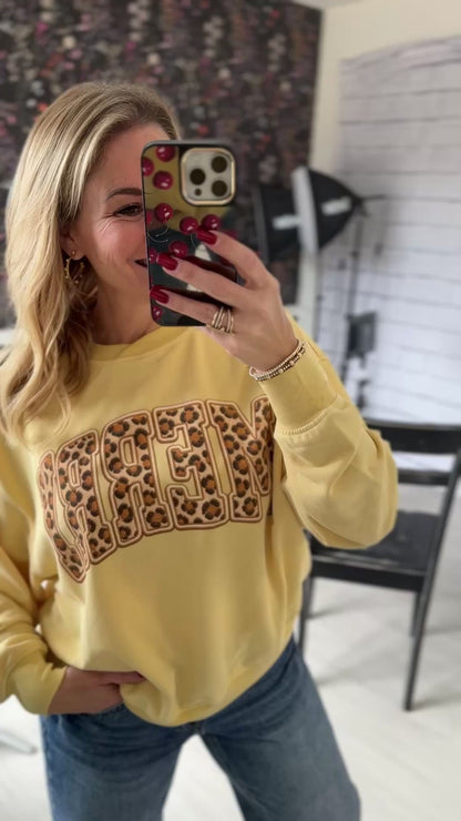 Stitched Leopard Merry Graphic Top