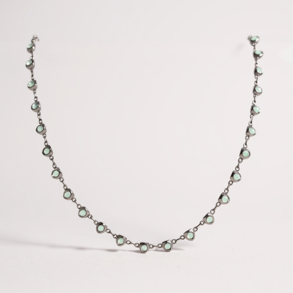 "Elise" Gunmetal Heart Choker Necklace - Mint