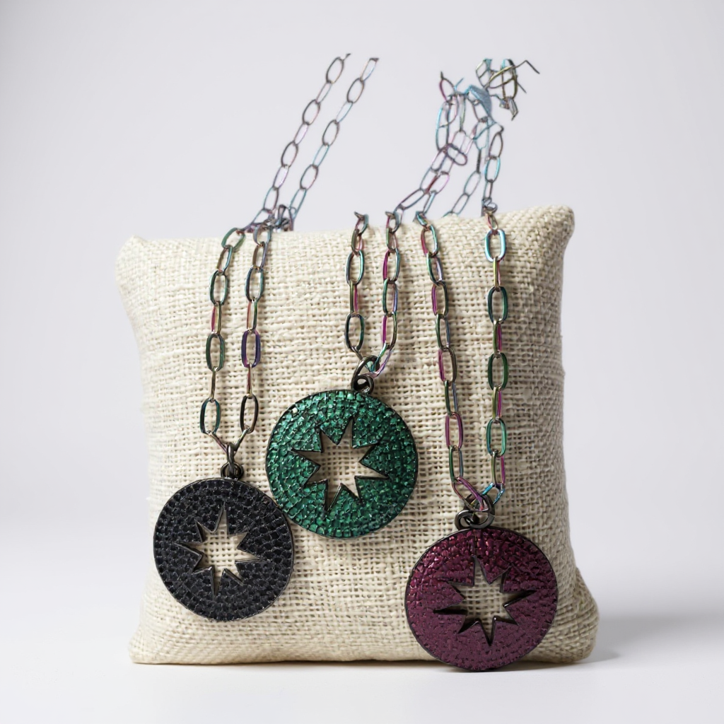 Aurora Dainty Paperclip Pave Circle Star Necklace