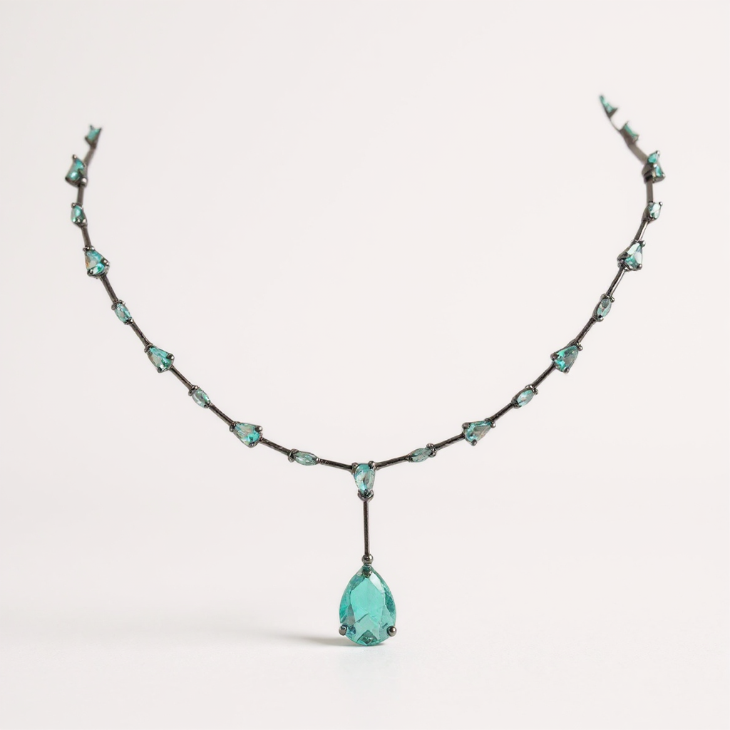 Black Copper Chain with Drop Water Green AAA CZ Pendant