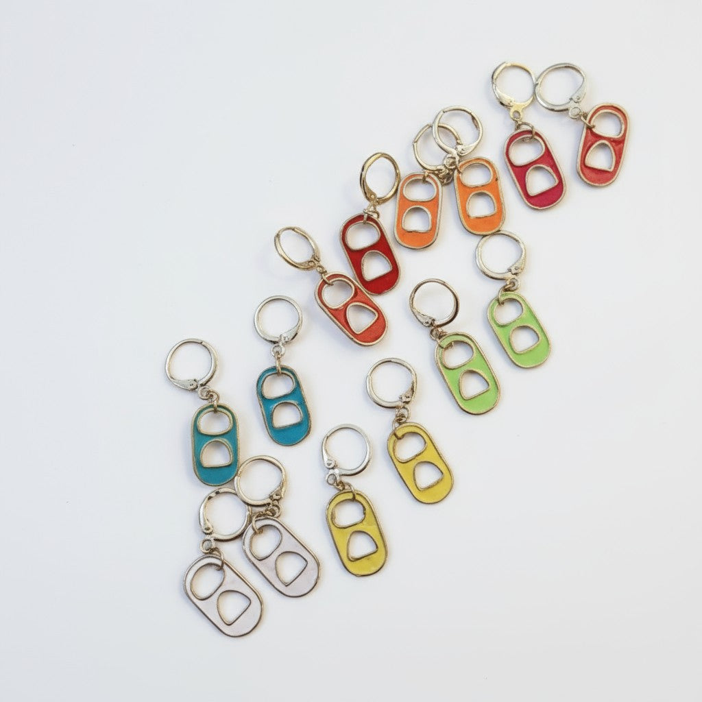 Silver Plated Enamel and CZ Bottle Cap Earrings - Bright Colors