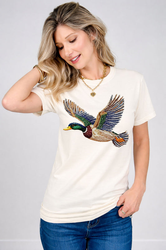 Printed Rhinestone Duck Graphic Tee