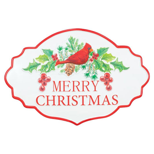 HOLLY CHRISTMAS CARDINAL METAL SIGN