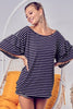 STRIPE JERSEY KNIT WITH DOUBLE LAYER RUFFLED SLEEVE TOP