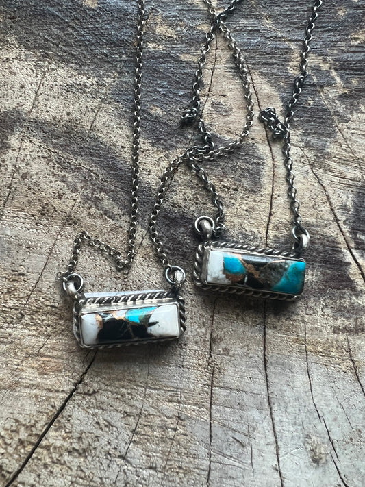 Augustine Largo White Buffalo and Turquoise Bar Necklace