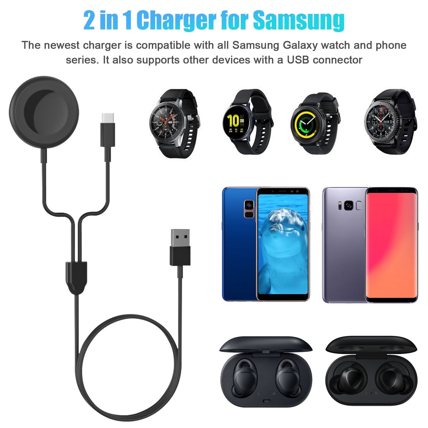 2 in 1 Charger for Galaxy watch and Type C phones