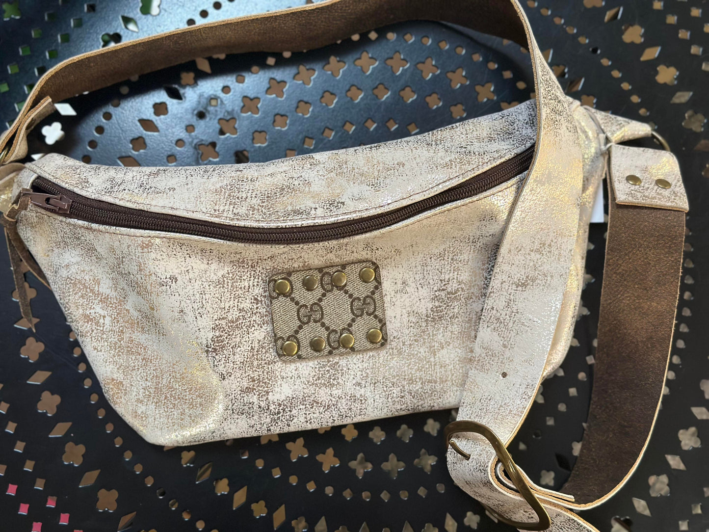 Cream & Gold Shimmer GG Leather Bum Bag