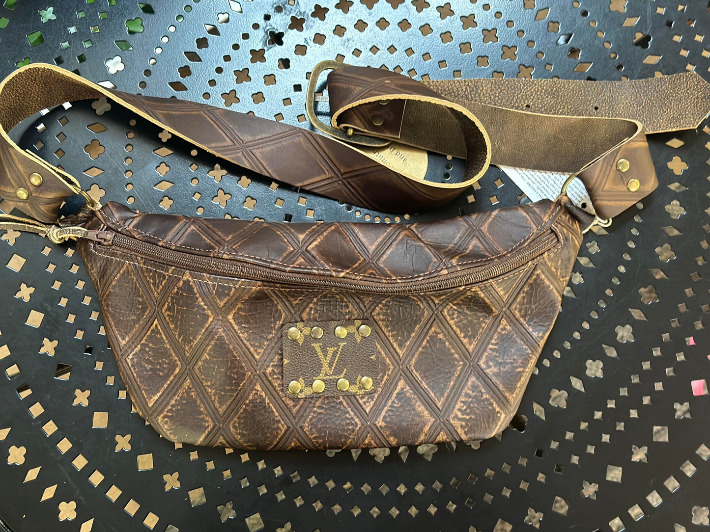 Diamond Pattern Brown Leather LV Bum Bag