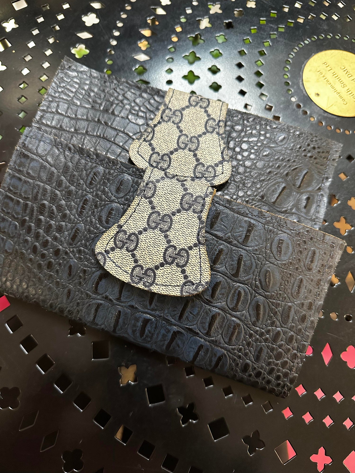 GG Navy Croc Wallet