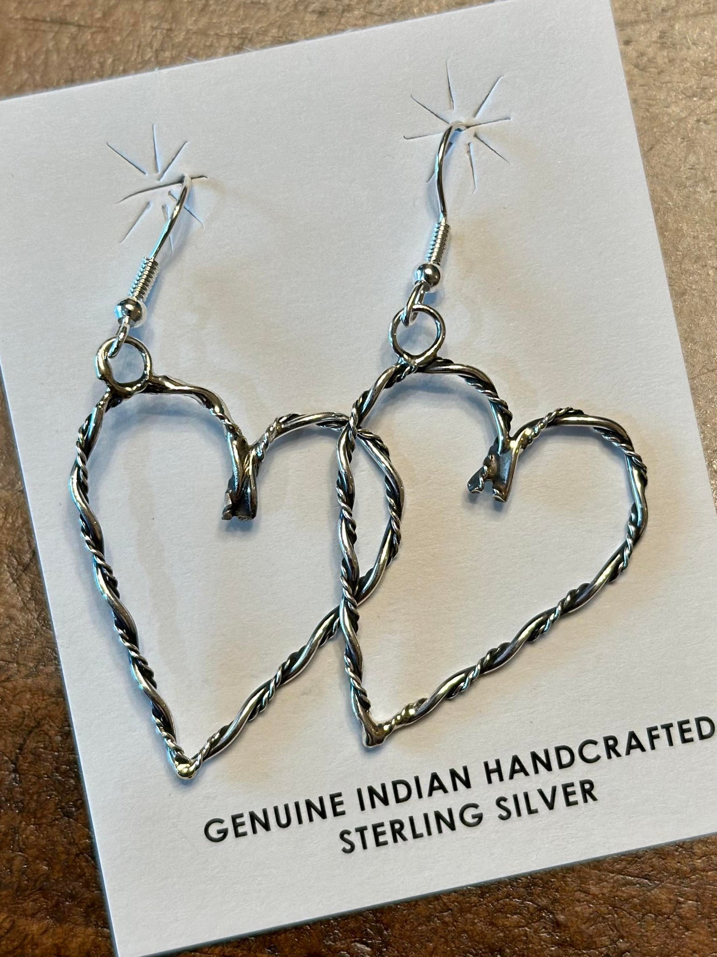 Caroline Tsosie Navajo Silver Braided Heart Earrings