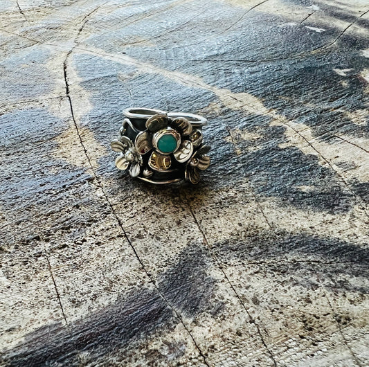 Sterling Silver Flower Ring with Turquoise