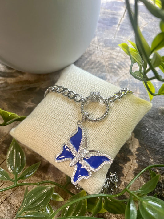 Enamel Pave Butterfly Pendant Necklace