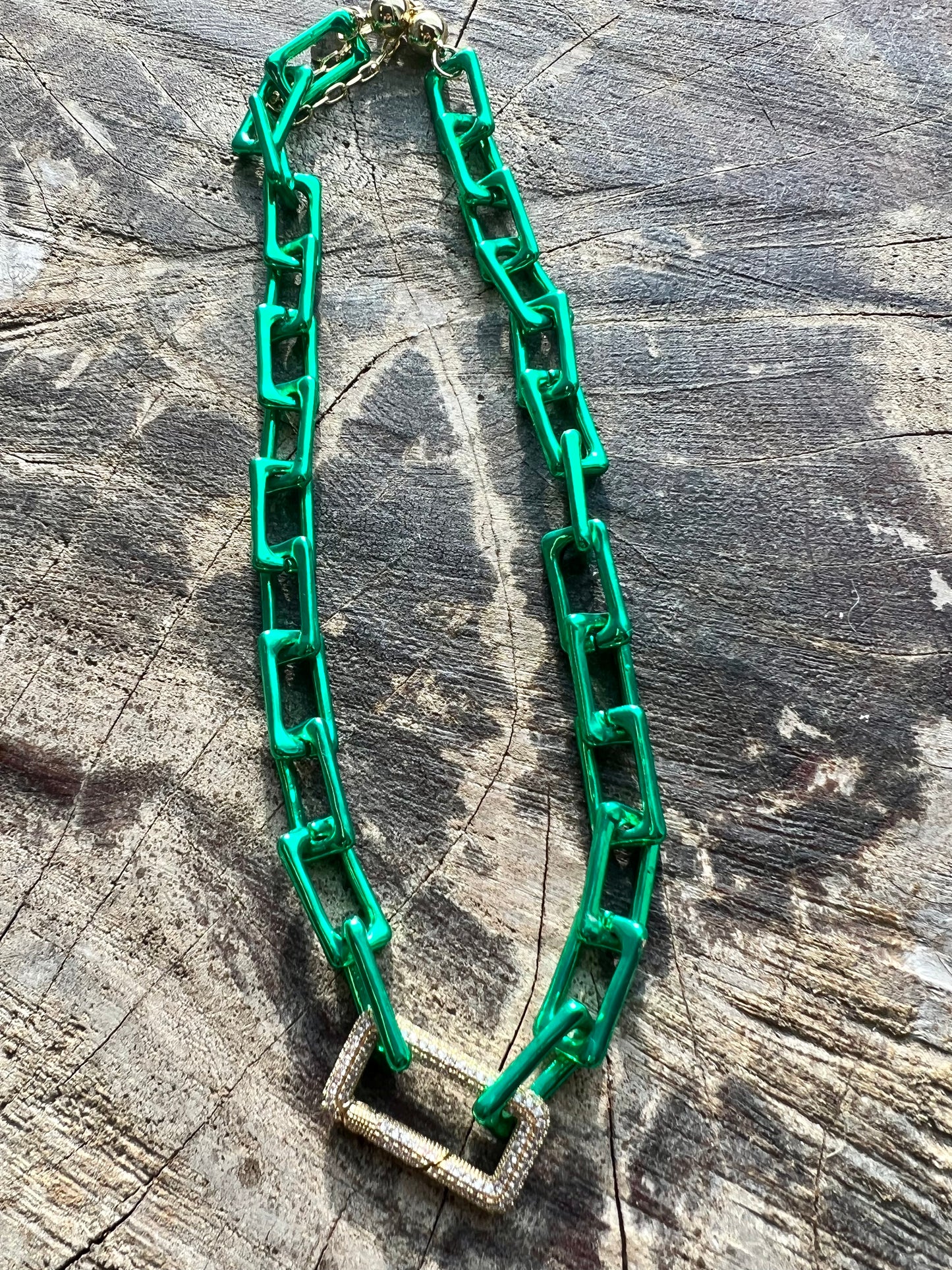 Metallic Green Link Carabiner Necklace