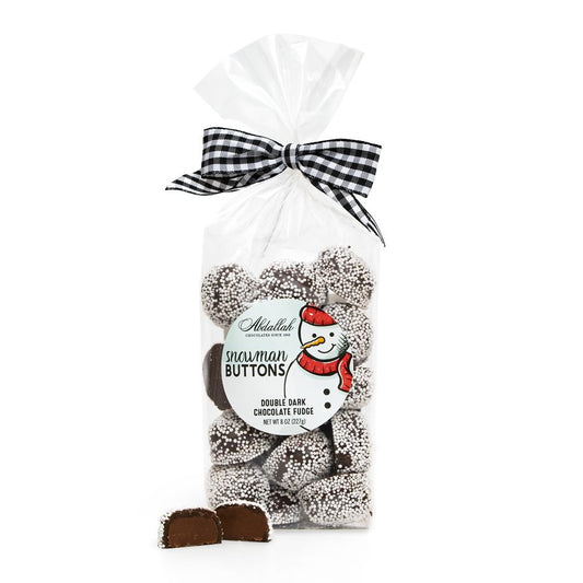 Abdallah Candies Snowman Buttons – Double Dark Fudge 8oz.