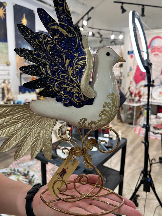 9 x 13 Metal Dove, Navy/Ivory/Gold