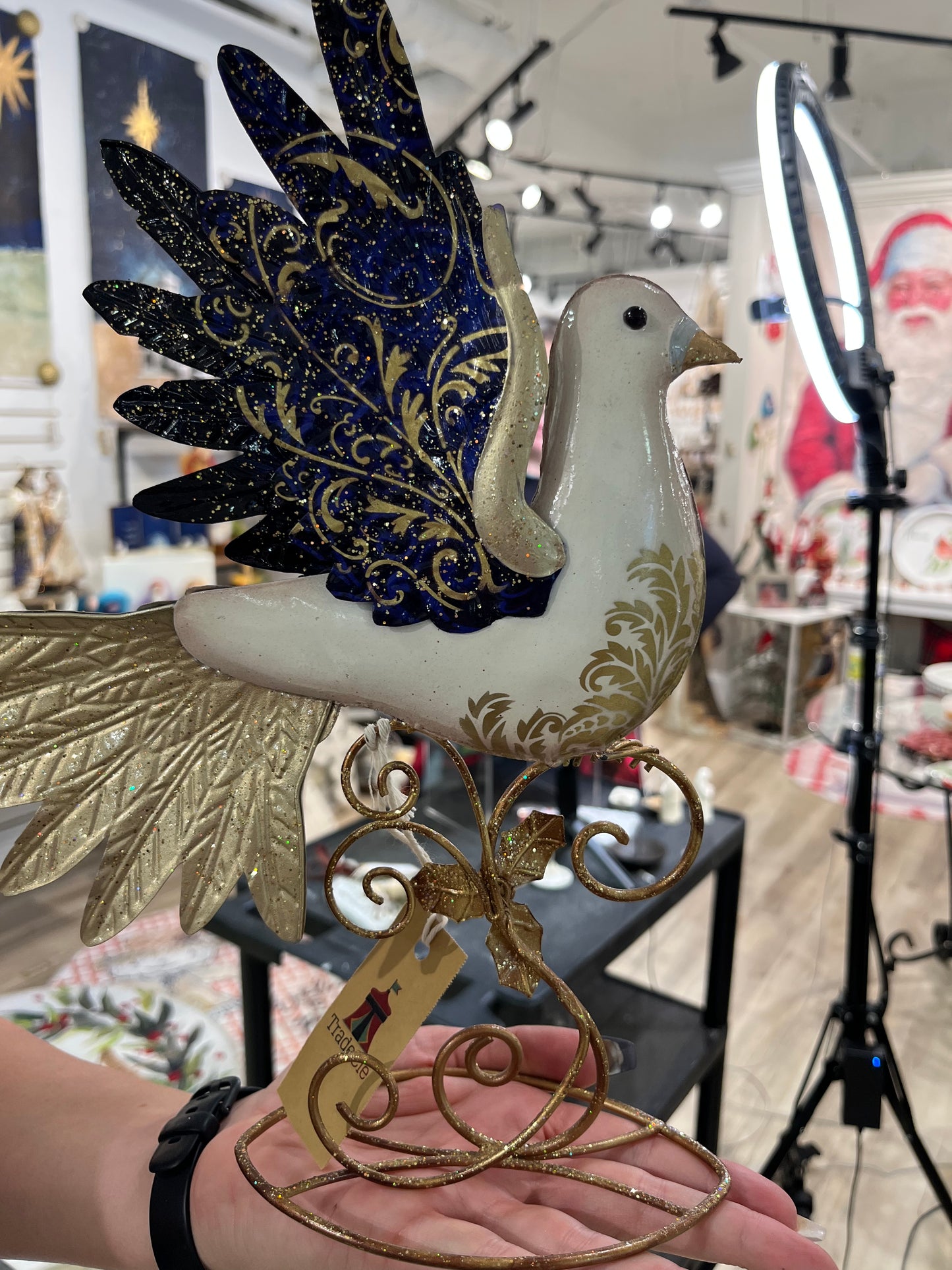 9 x 13 Metal Dove, Navy/Ivory/Gold