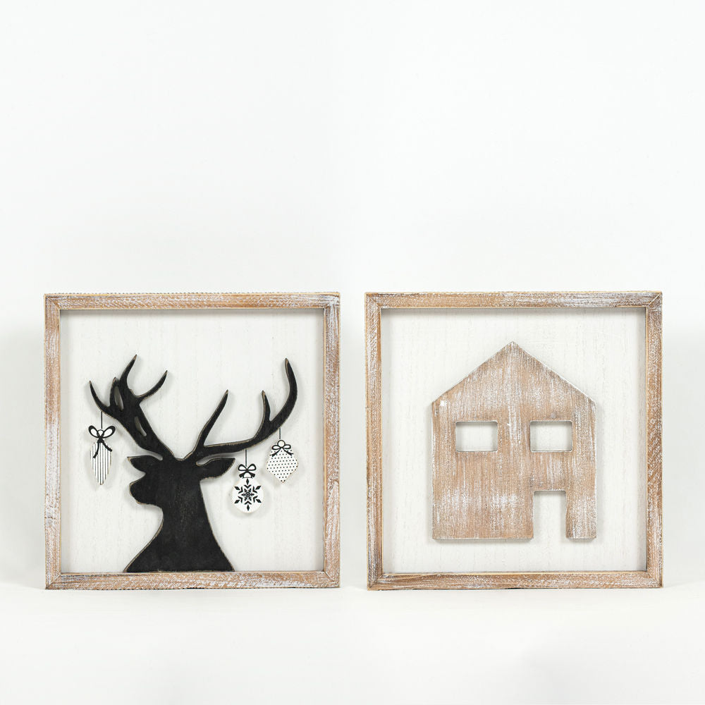 10.5x10.5x1.5 Reversible Deer/House Sign