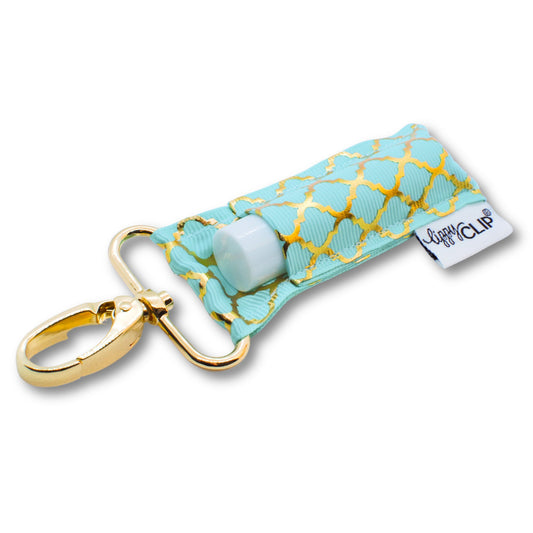 Gold Quatrefoil on Aqua LippyClip®