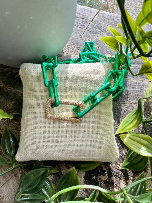 Metallic Green Link Carabiner Necklace