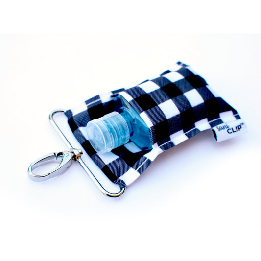 Black and White Check SaniClip Hand Sanitizer Holder