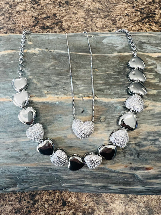 Double Heart Necklace Set