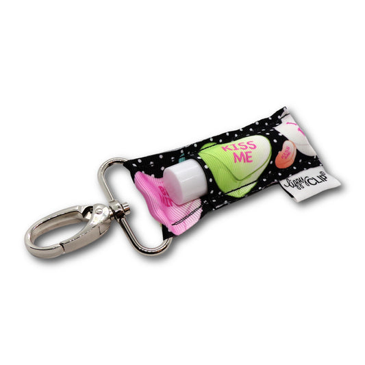 Conversation Hearts Black Polka Dots LippyClip® Lip Balm Holder