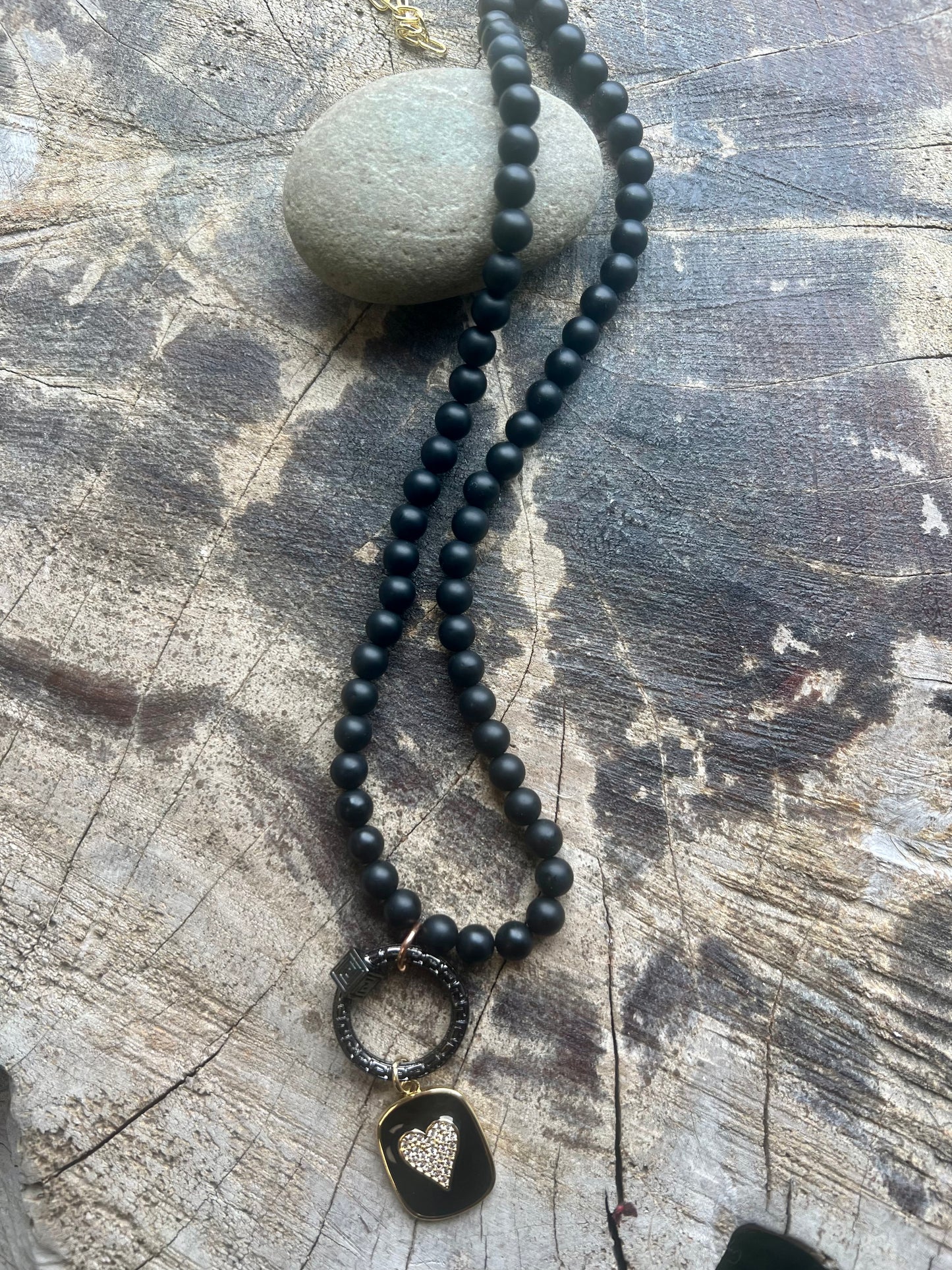 Black Onyx Choker Necklace with Charm