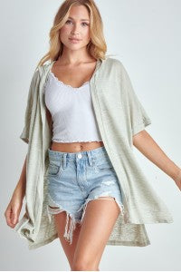 HOODED LIGHTWEIGHT SLUB KNIT KIMONO CARDIGAN