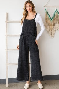 MINERAL WASHED GAUZE OVERALL WITH FRONT POCKETS
