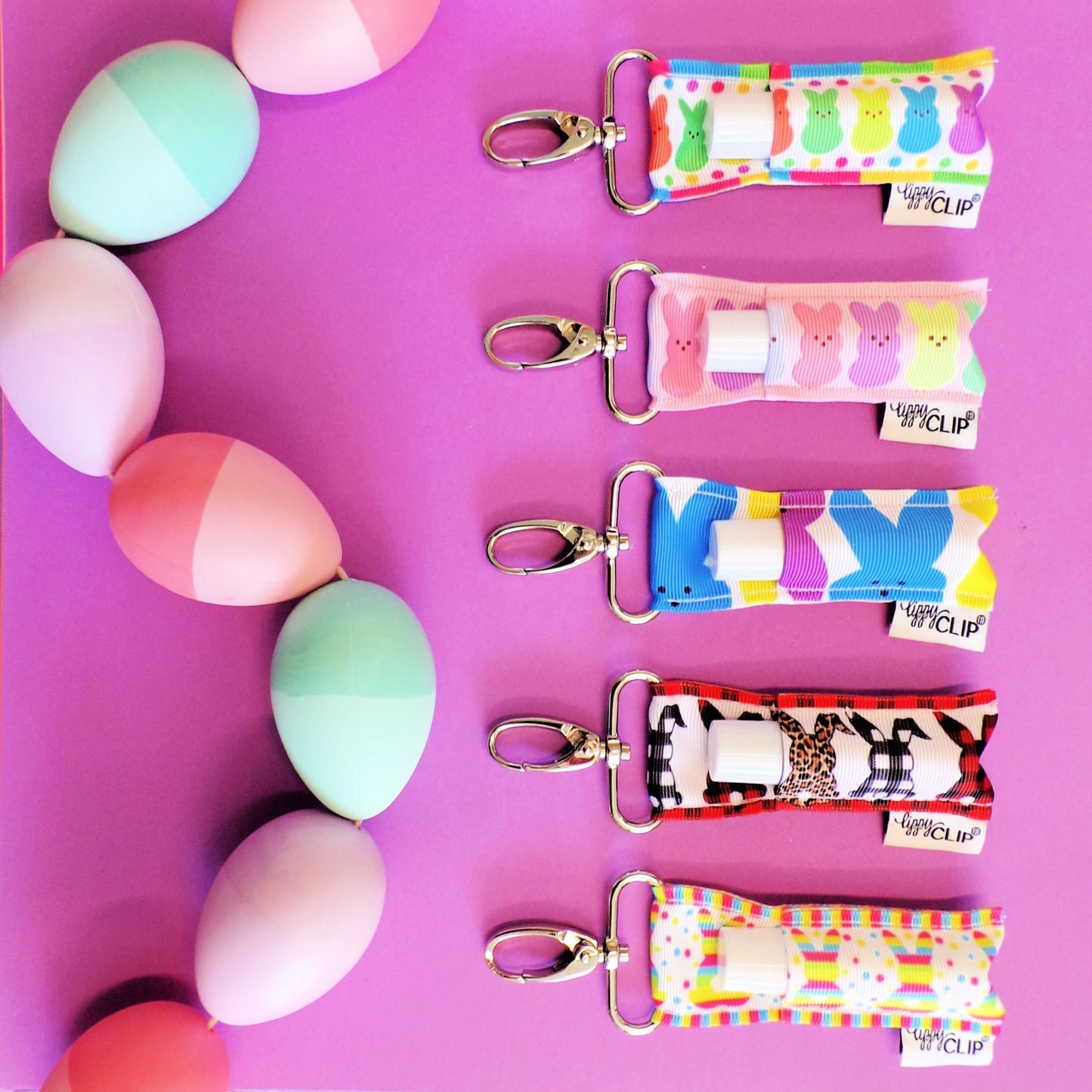 Rainbow Stripe Bunnies LippyClip® Lip Balm Holder