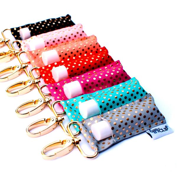 Gold Dots on Lavender LippyClip® Lip Balm Holder