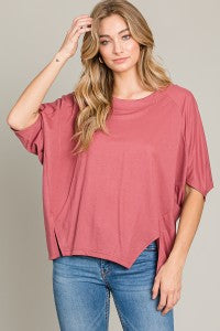 SUPER COMFY HI-LO OVERSIZED BOAT NECK CASUAL TOP