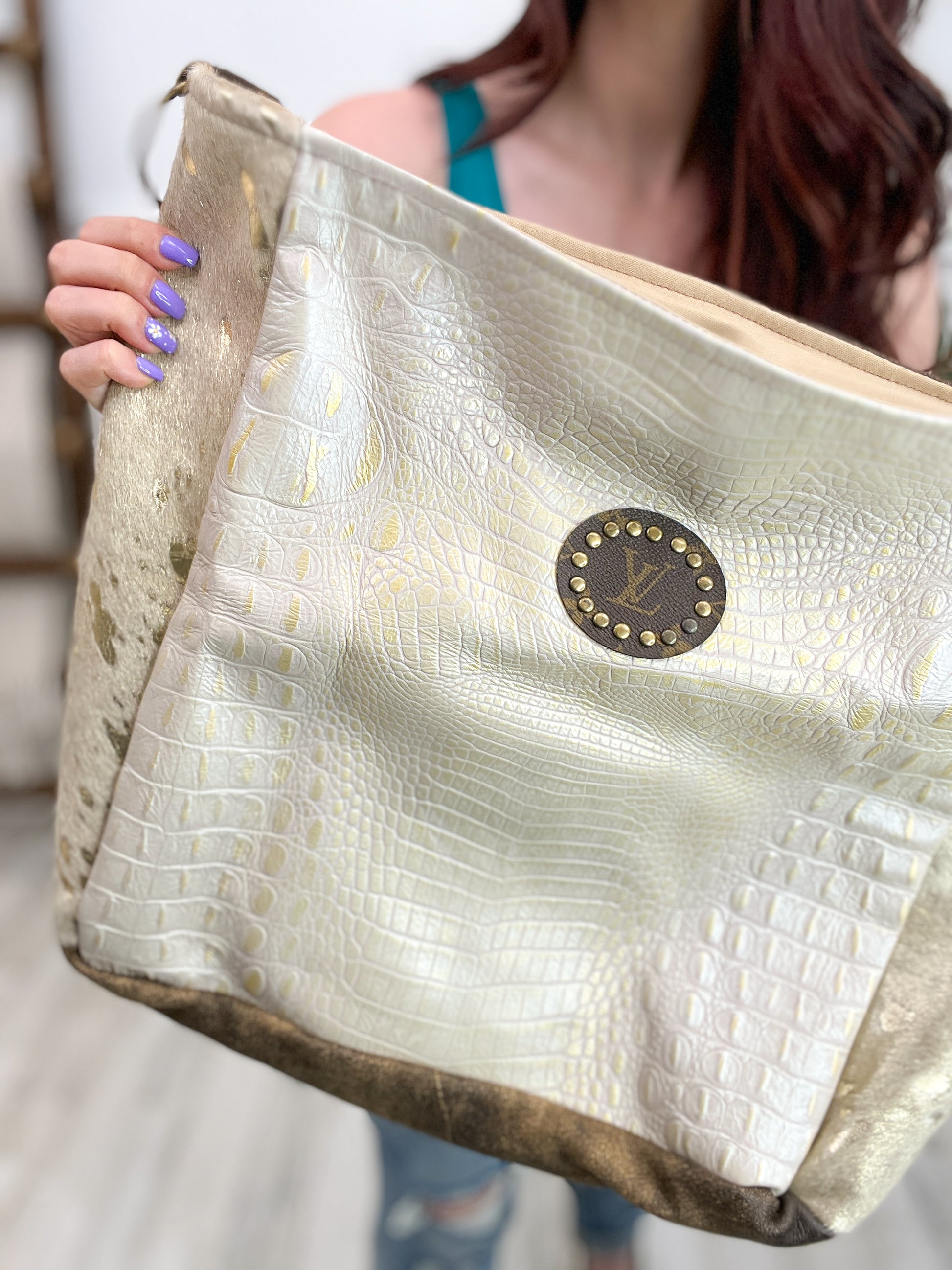 Cream/Gold Rosie Leather No Fringe Bag